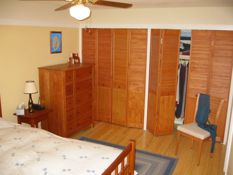 bedroom remodel with closet organizer and bamboo flooring